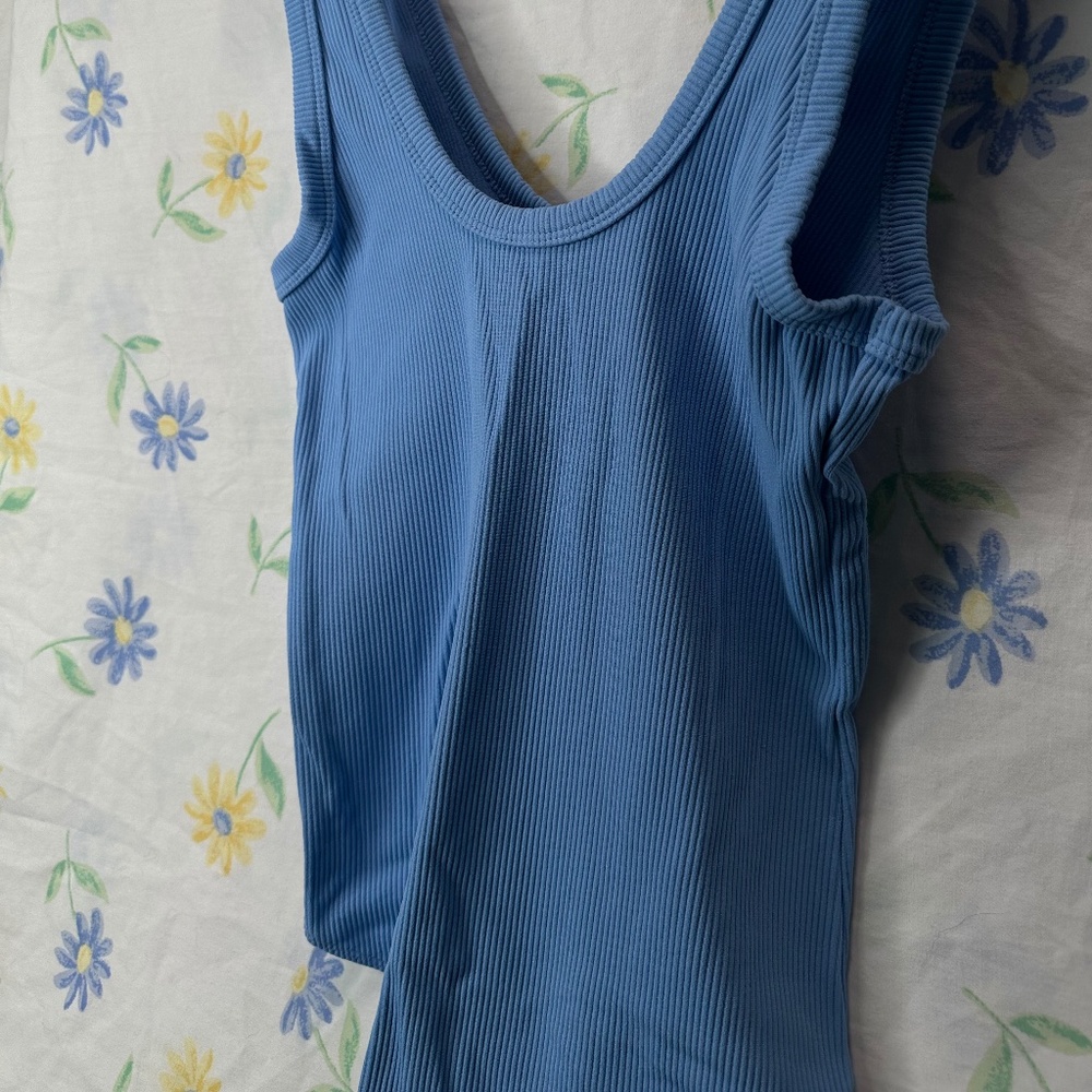 Abercrombie and Fitch Blue Bodysuit Small deep neck bodycon ribbed basic layer